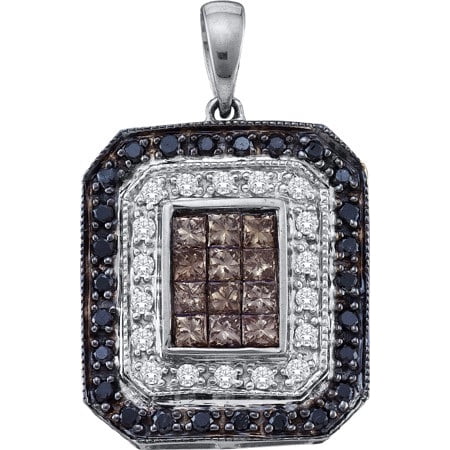14K White Gold 0.75CT Round and Princess Cut Brown Diamond Invisible Pendant