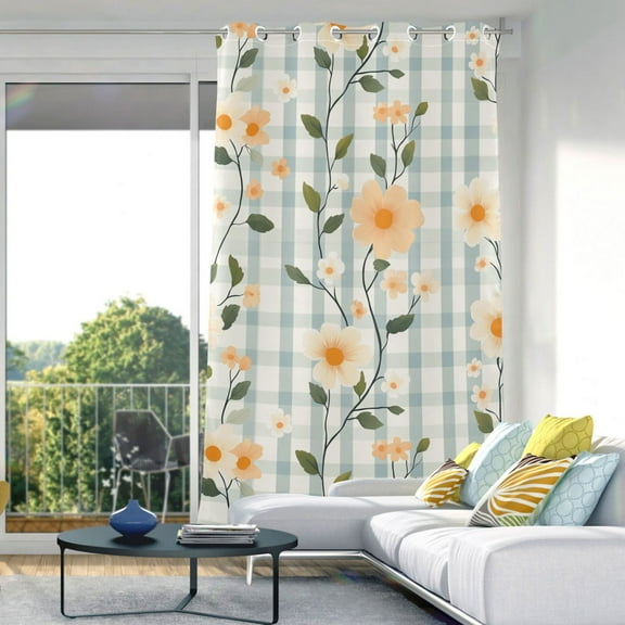 Blackout Curtains Window Curtain for Bedroom Living Room 1 Panel 82"x42" Peach Floral with Gingham