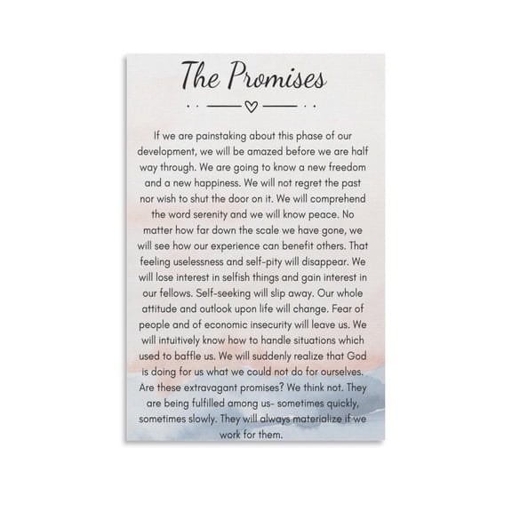 The Promises Poster 12 Step Recovery Wall Art Canvas for Living Room Bedroom Decor