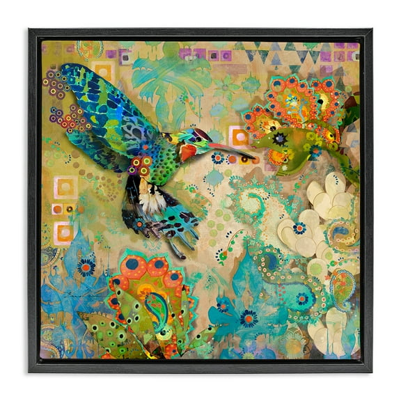 Stupell Industries Boho Hummingbird Pattern Animals & Insects Painting Black Floater Framed Canvas Art Print Wall Art, 18 x 18