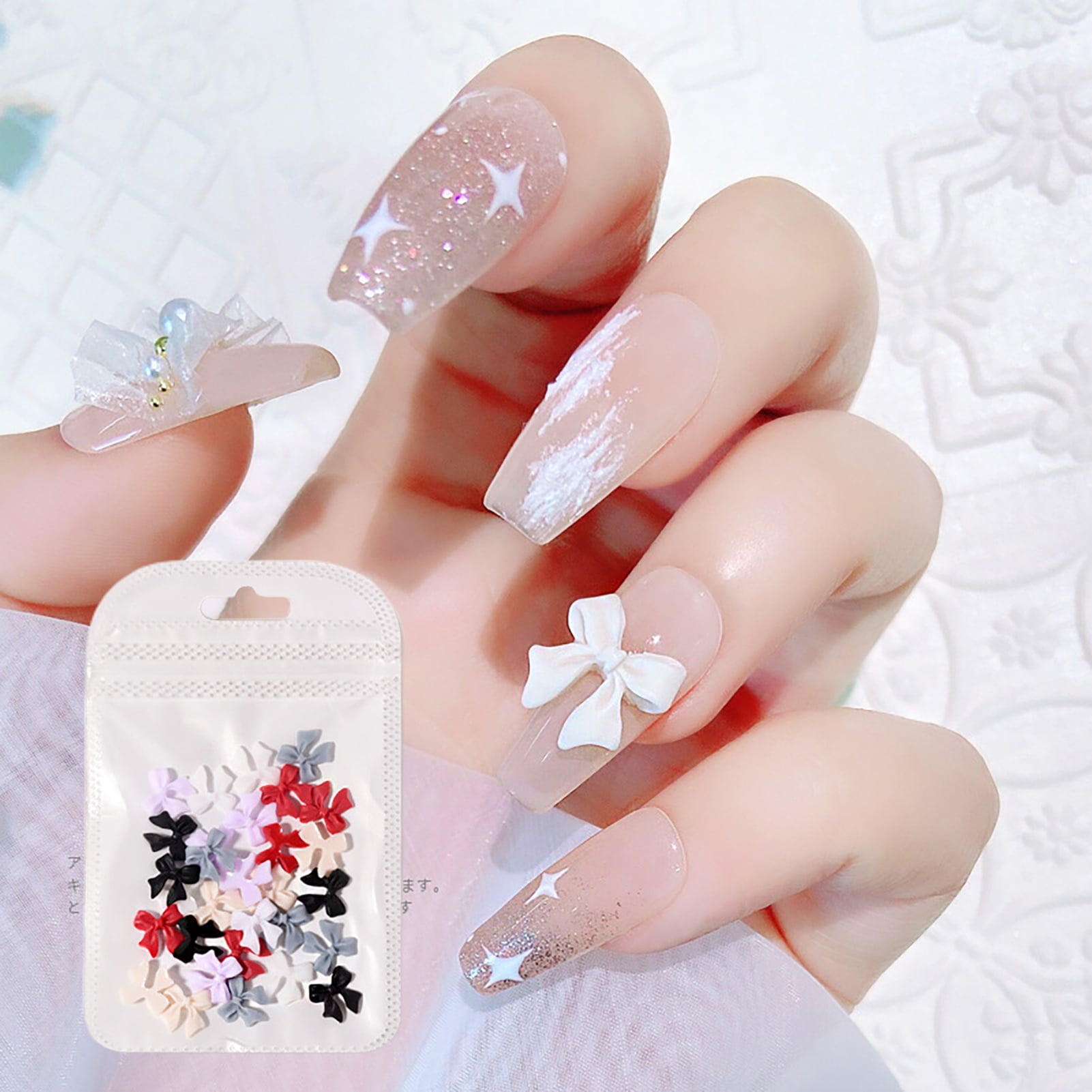 100-teiliges Nagel-Deko-Set | 3D-Charms In Bär, Schmetterling, Herz & Blume | Aus Harz & Metall | Für Nägel, Handyhüllen & DIY