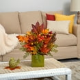 thumbnail image 3 of Nearly Natural Orange 17" Maple Leaf, Berries and Maiden Hair Artificial Flowers in Green Vase, 3 of 3