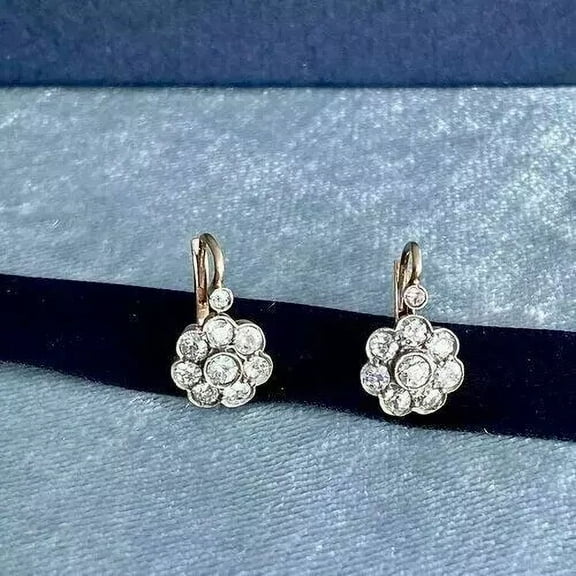 1.50Ct Round Cut Moissanite Cluster Drop/Dangle Earring 14K Yellow Gold Plated