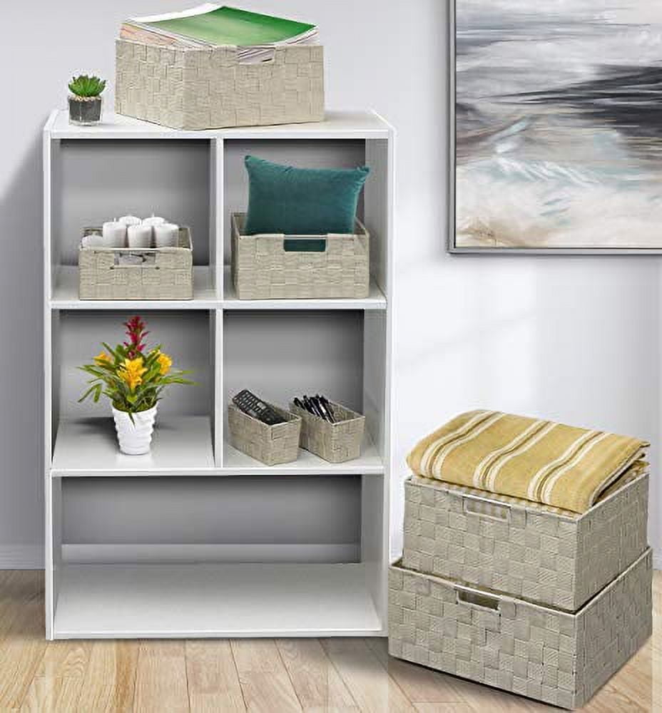 Sorbus Stackable Beige Woven Fabric Storage Basket, Built-in Carry Handles, Set of 7