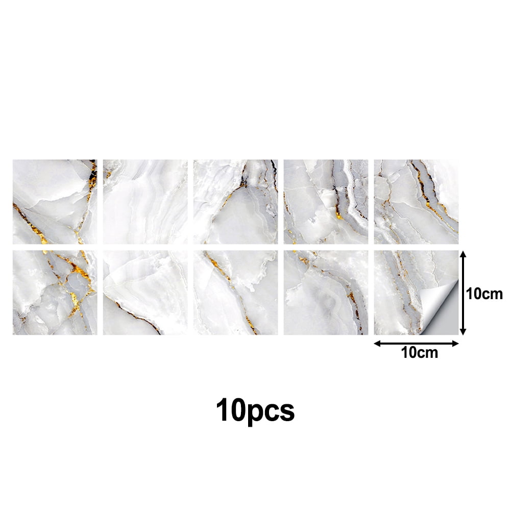 10Pcs Marble Grain Tile Stickers Mosaic Stick Peel and Stick Waterproof