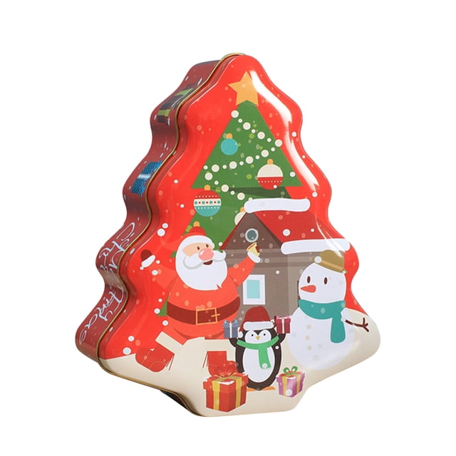 Christmas Tin Gift Box, Holiday Cookie Candy Storage Tinplate Container with Santa Claus and Christmas Tree Design, Small Gift Box for Children, Festive Decorative Storage for Home