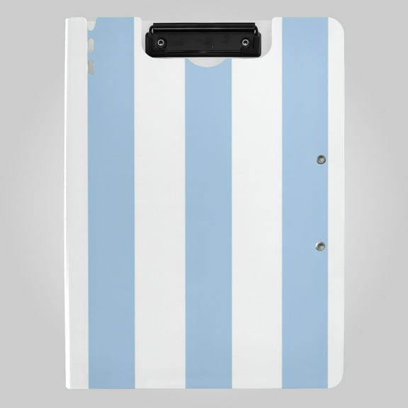 Light Blue-white Stripes Foldable Binder Folder Clipboard with Pen Slot Double Clips A4 Size File Storage