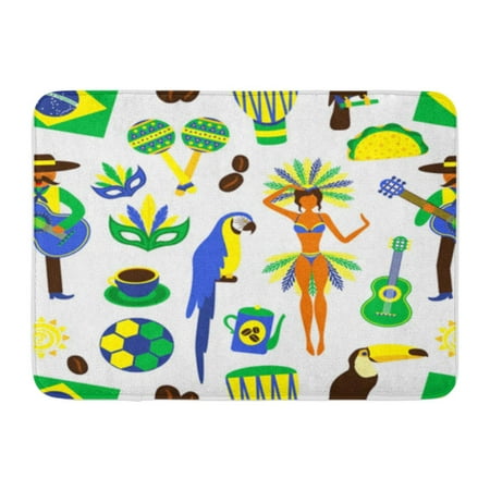 SIDONKU Green Brasil Brazil with Football Carnival Coffee Parrot Samba Guitar Yellow America Doormat Floor Rug Bath Mat 23.6x15.7