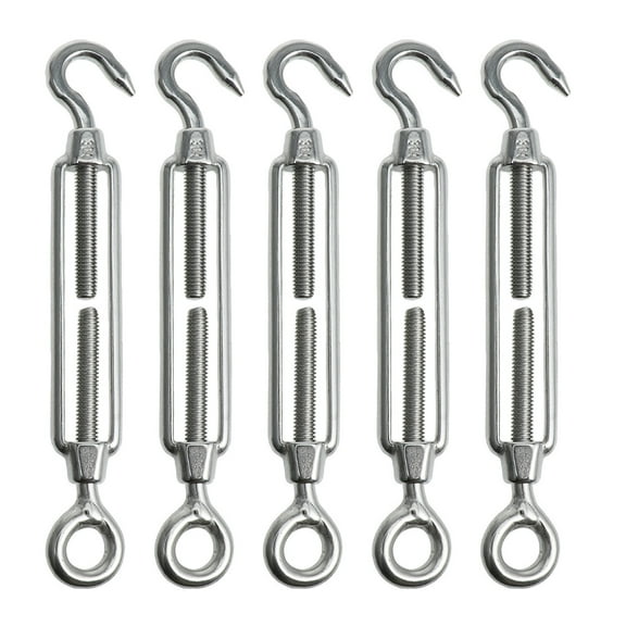 5pcs Stainless Steel Hook Eye Turnbuckle Wire Rope Tension for 4mm Wire Rope (Silver)