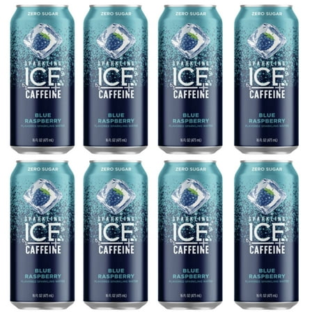 Sparkling Ice  Caffeine Blue Raspberry Sparkling Water, with Antioxidants and Vitamins, Zero Sugar, 16 Fl Oz (Pack of 8)