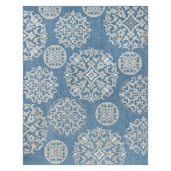 Kalari Sovana Indoor/ Outdoor Polypropylene Blue Flat Weave Area Rug, 5x8
