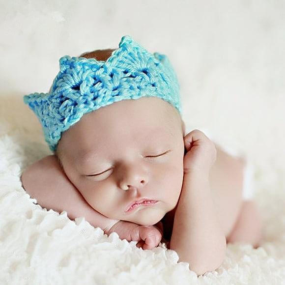 KAKOWELY Gorro de corona de punto a crochet hecho a mano para fotografía de bebé recién nacido (azul cielo)