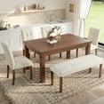 thumbnail image 2 of Euroco 6-Piece Wood Dining Table Set for 6, Modern Rectangular Kitchen Table with 4 Upholstered Chairs & Bench for Kitchen Dining Room,Walnut, 2 of 8