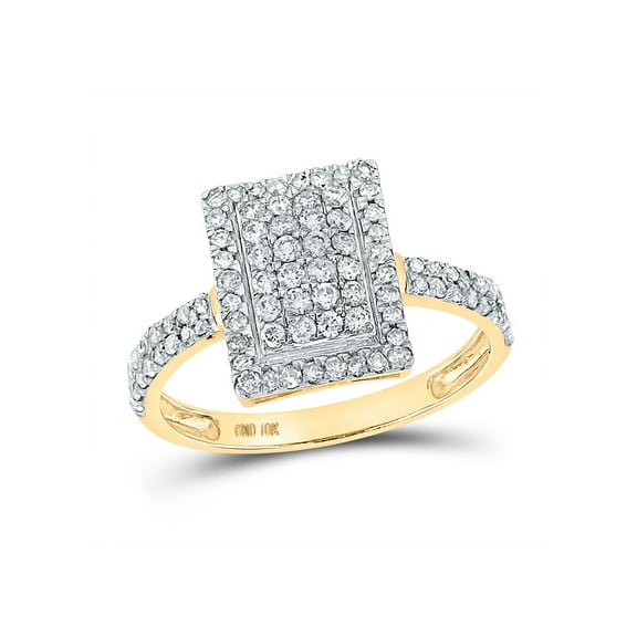 10kt Yellow Gold Womens Round Diamond Rectangle Cluster Ring 5/8 Cttw