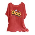 thumbnail image 3 of Feancey Vacation Tops for Women Cotton Linen Casual Floral Printed Beach Shirt Summer Short Sleeve Crewneck Tee Side Slit Loose Blouse Limited Time Sales Red XL, 3 of 8