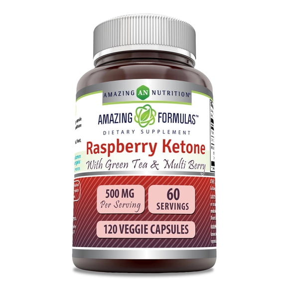 Amazing Formulas Raspberry Ketone with Green Tea Extract & Multi Berry Complex, 1000mg Per Serving 120 Veggie Capsules Supplement | Non-GMO | Gluten Free | Ideal for Vegetarians