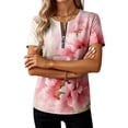 thumbnail image 5 of Htigea 1/4 Zip Pullover Tops for Women Floral Print Short Sleeve T Shirts Casual Loose Fit Summer Tees Pink XL, 5 of 6