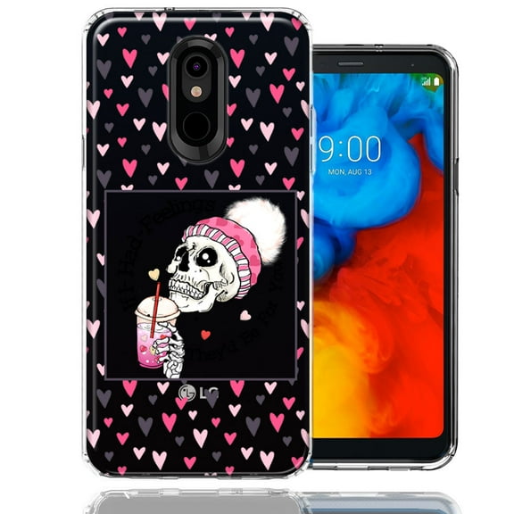 MUNDAZE LG Aristo 4/Escape PLUS/Tribute Royal Pink Dead Valentine Skull Frap Hearts If I had Feelings They'd Be For You Love Double Layer Phone Case Cover