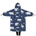 thumbnail image 2 of Oversized Wearable Blanket Hoodie,Dark Blue Christmas Animal Pattern Sherpa Blanket Hoodie with Super Pockets,Super Warm Fuzzy Pullover for Women & Men, 2 of 6