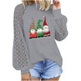 thumbnail image 2 of Pntutb Mujer Impreso Camiseta Suelta Encaje Manga Larga Blusa Cuello Redondo Casual tops Pntutb Pntutb-1750, 2 of 5