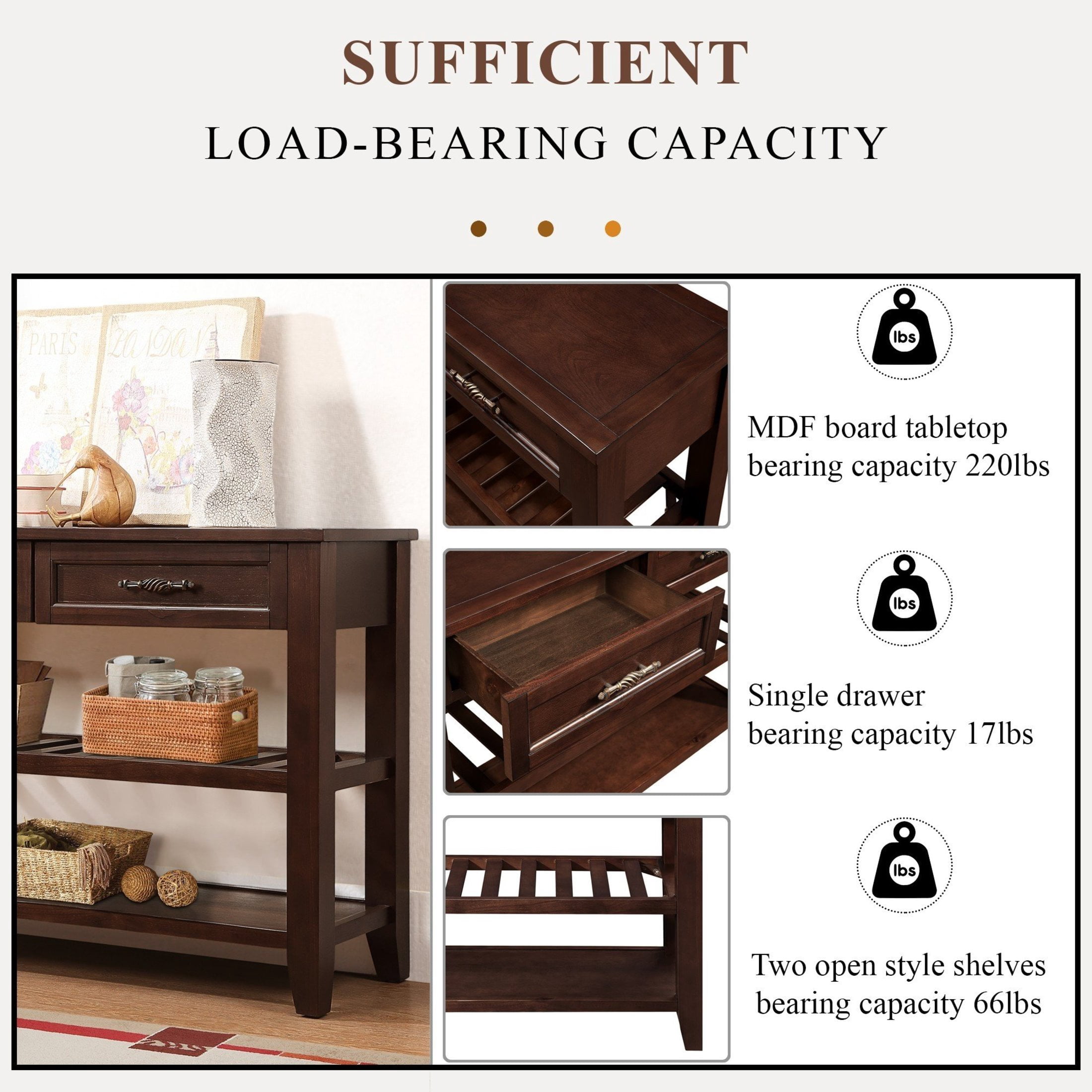 Noble House Heather Console Sofa Table, Pine Wood Frame with Drawers and Shelves for Entryway or Living Room, Espresso