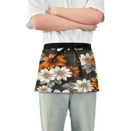 

Yayeee Waist Apron with Pockets for Cooking Waterproof Half Server Aprons Black Plaid Floral
