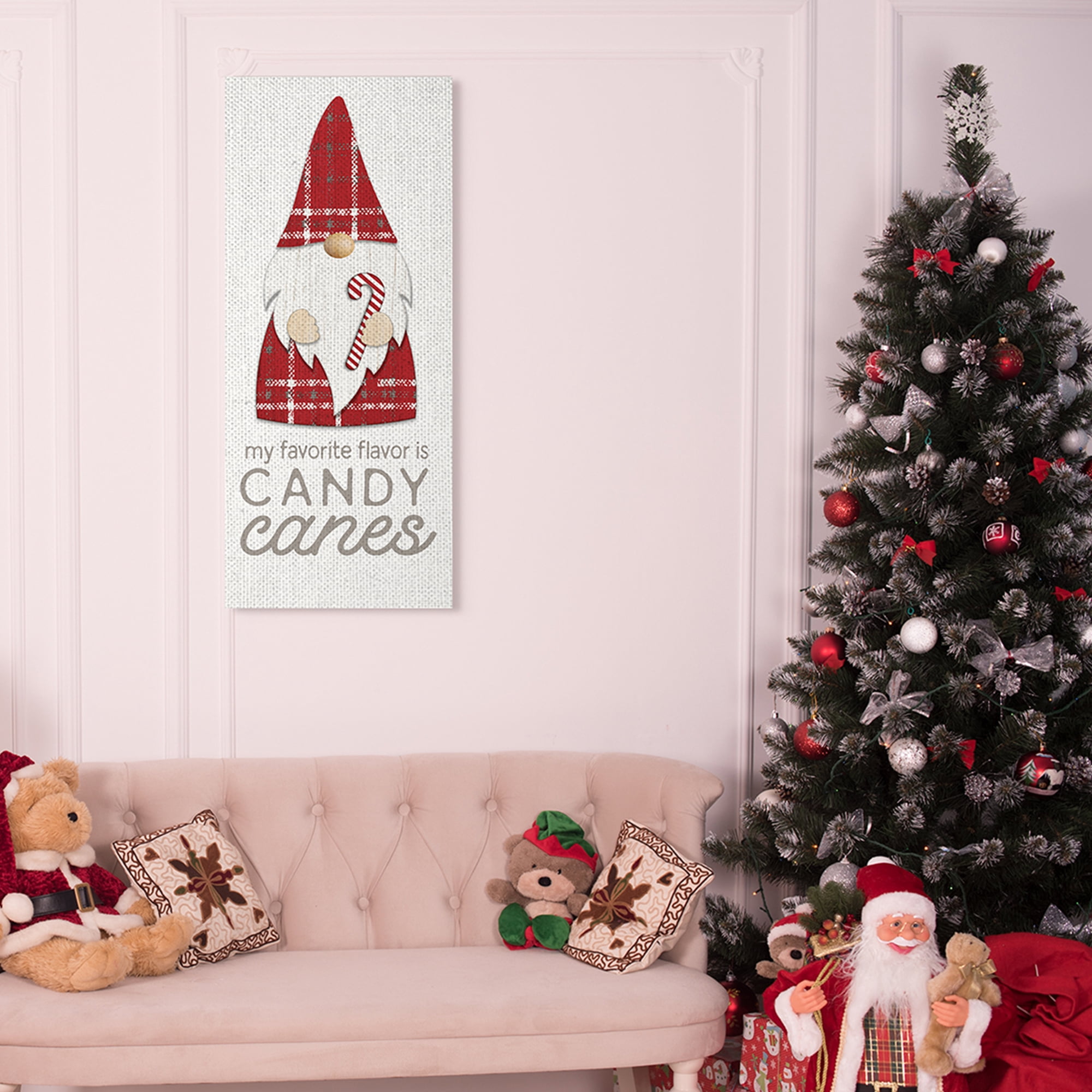 Stupell Industries Candy Canes Phrase Red Plaid Christmas Gnome Fairy Tales & Fantasy Painting Gallery Wrapped Canvas Art Print Wall Art, 17 x 40