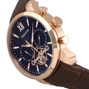 Heritor Automatic Arthur Semi-Skeleton Leather-Band Watch W/ Day/Date - Rose Gold/Black