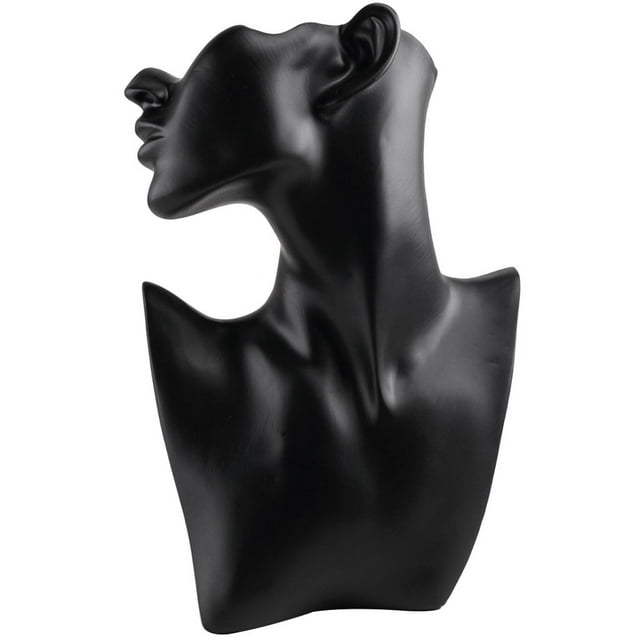 Exhibición de joyería de busto de collar y aretes, material de resina, maniquí femenino, EstiloA-L Negro