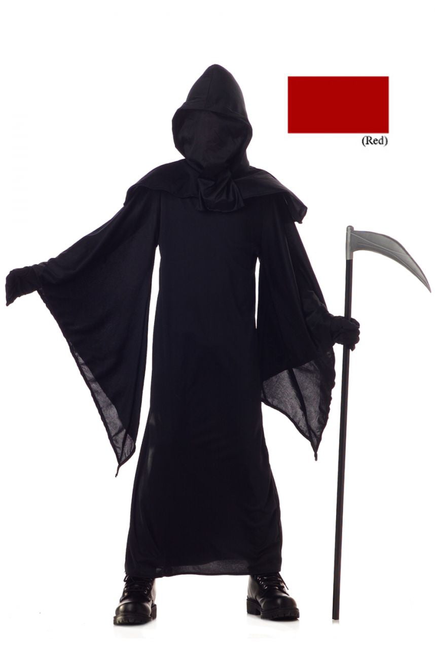 Kids Grim Reaper Costume Halloween Scream Black Hooded Robe Fancy Dress 