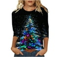 thumbnail image 2 of RKSTN Chemisiers pour Femmes T-Shirts Mode pour Femmes Décontractés Col Rond Manches 3/4 T-Shirt Ample Chemisiers pour Dames Chemises Chemisiers pour Femmes Chic Décontracté, 2 of 5