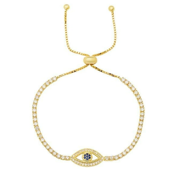 9.5 in. 14K Gold Over Silver Cubic Zirconia Evil Eye Adjustable Bracelet