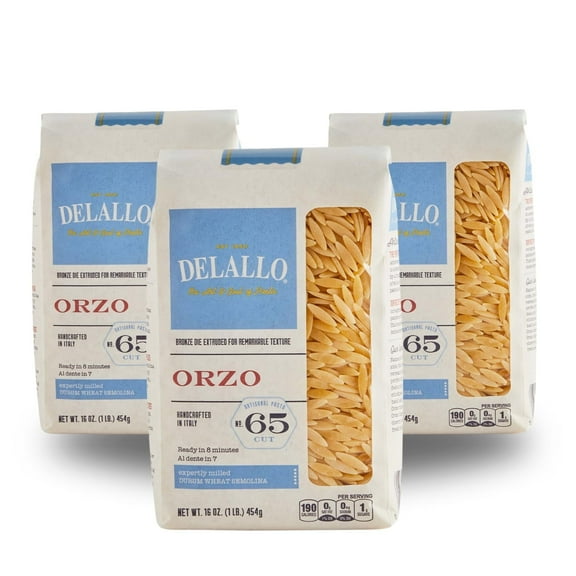 DeLallo Orzo Pasta, Non-GMO, Kosher, 16 oz Bag, (3 Pack)