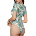 thumbnail image 3 of Balery Lilies Flowers Women's Short Sleevee Crew Neck Bodysuit Tops Short Sleeve Tops Basic-, 3 of 9