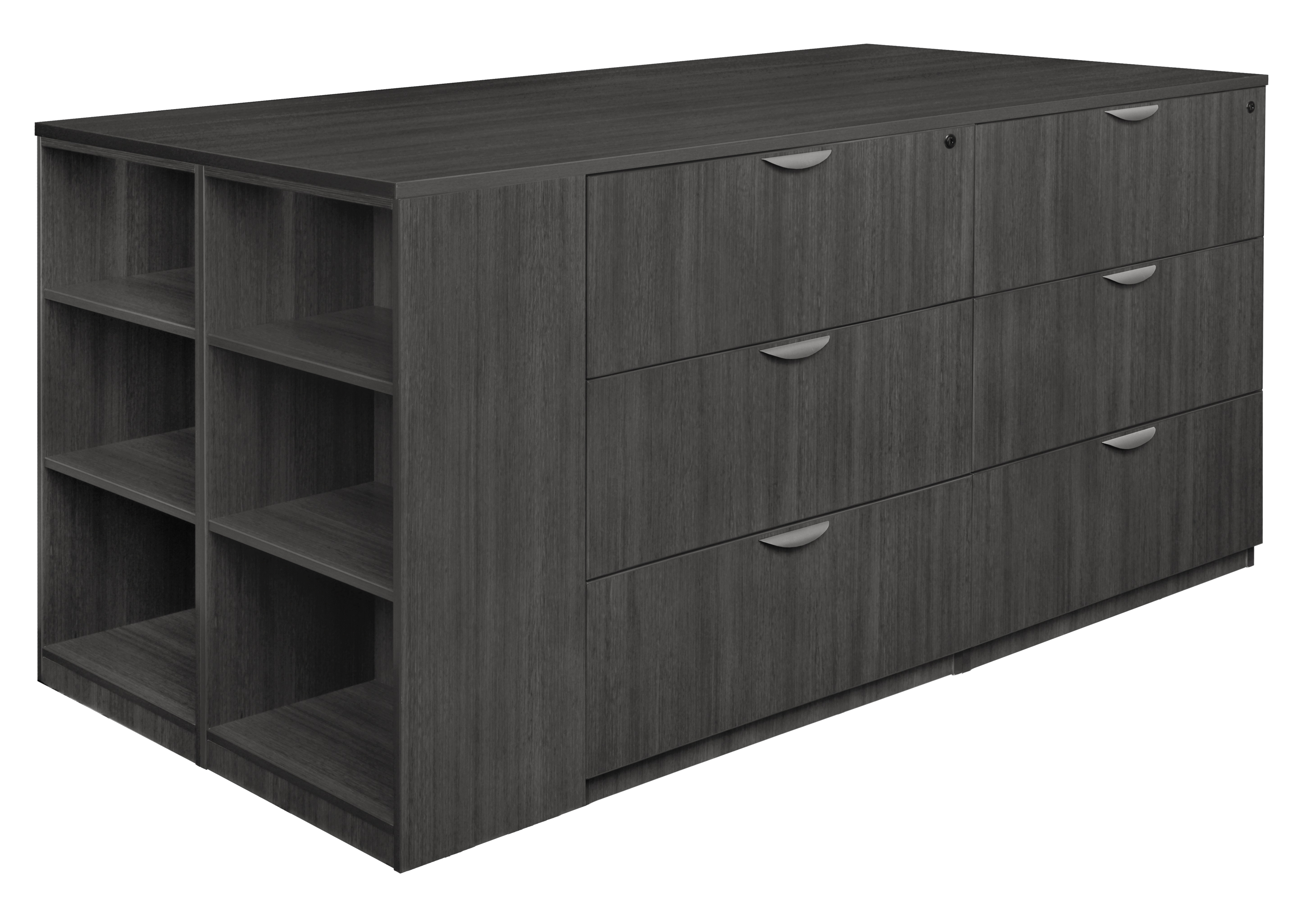 Legacy Stand Up 2 Lateral File/ Storage Cabinet/ Desk Quad with Bookcase End- Ash Grey - image 2 of 8