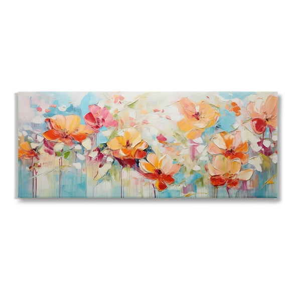Stupell Industries Flowers with Paint Drip Botanical & Floral Painting Gallery Wrapped Canvas Art Print Wall Art, 24 x 10