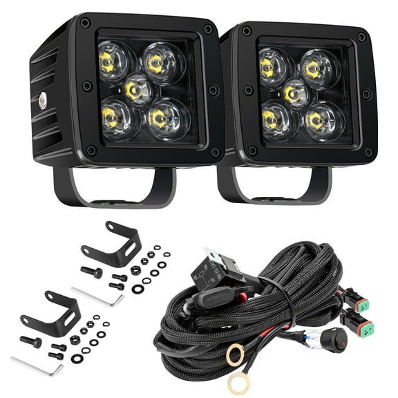 LED Cube, 2PCS 3inch 100W 10000LM A-Pillar 3x3 LED Pod Lights with DT Wiring Harness Kit Offroad 3x3 Spot Lights Square Ditch Fog Light Work Lights for Trucks Pickup Golf Cart SUV ATV UTV