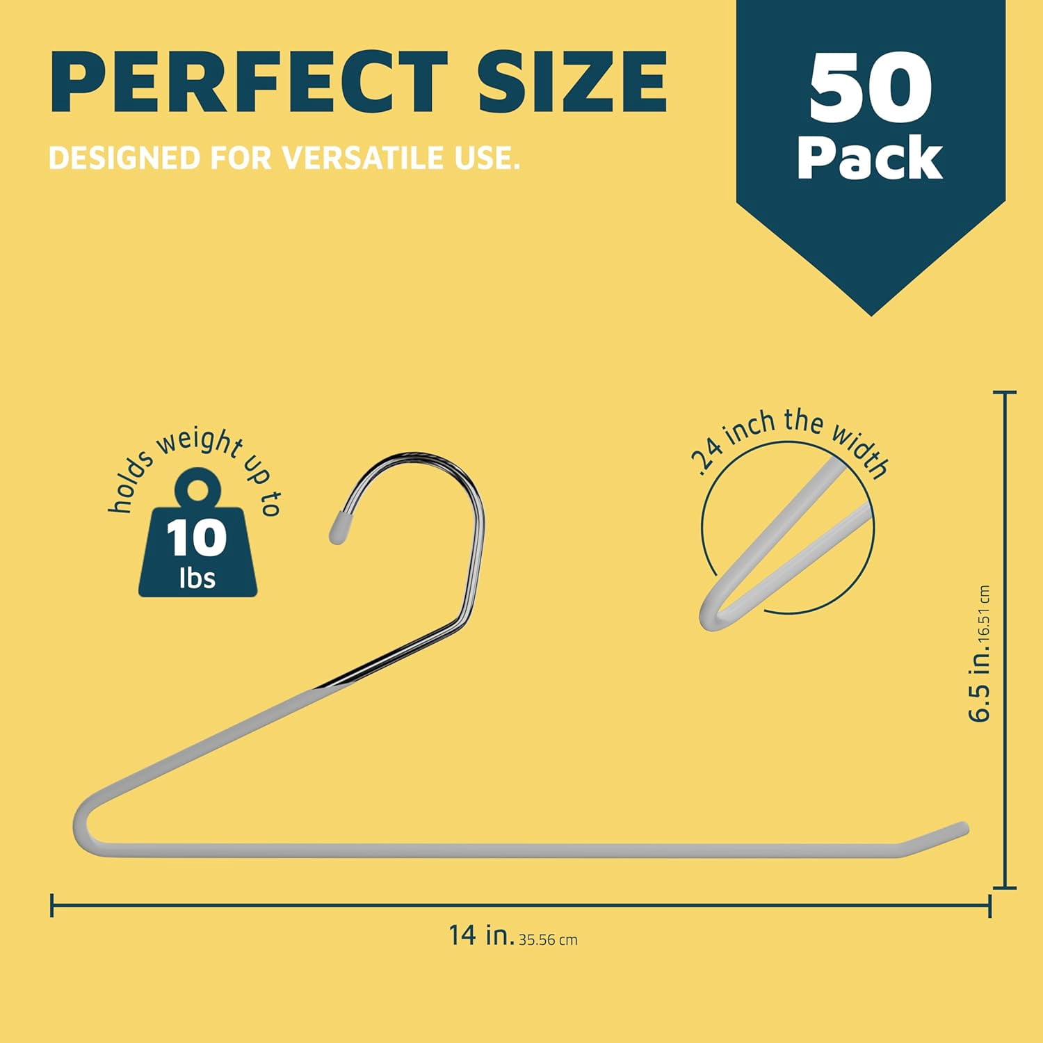Lifemaster Metal Pants Hangers, Non-Slip Space-Saving Open-End Closet Organizer for Pants, Jeans & Trousers, 50 Pack, White