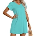 thumbnail image 3 of CALIPESSA Beach Summer Dress for Women Fashion V Neck Petal Sleeve T Shirt Mini Dresses Turquoise Blue L, 3 of 5
