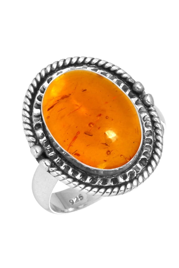 925 Sterling Silver Ring For Women - Girls Orange Amber Gemstone Silver Ring Size 7 November Birthstone Elegant Silver Ring Size 7 Wedding Gift For Girl Friend Gemstone 925 Silver Jewelry