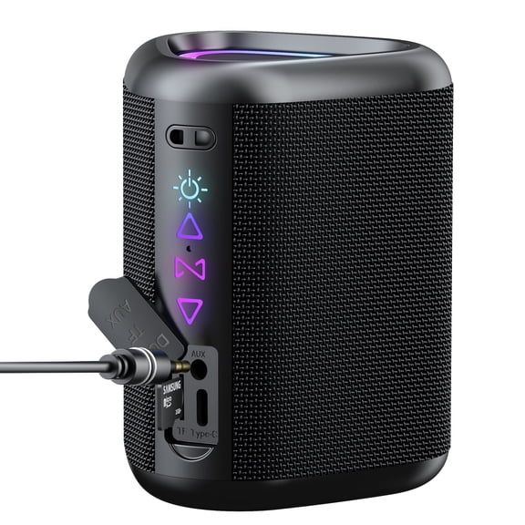 Portable Bluetooth Speaker with Lights,15W Loud Stereo Sound, All Day Playtime, TWS Pairing, BT5.3, Home/Party/Outdoor/Beach (Black)