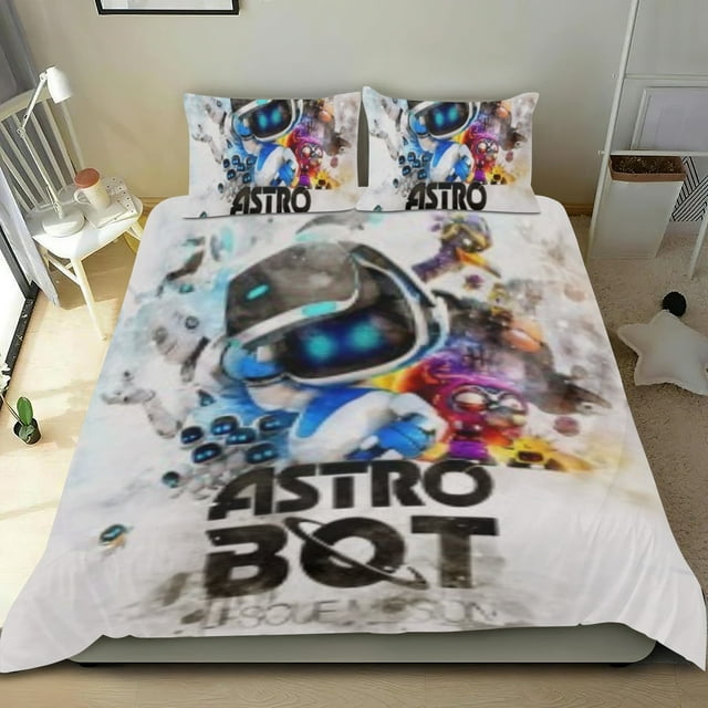 Astro Bot Conjunto de sábanas temático, trío de piezas, cómodo y amigable con la piel, diseño único, regalo de decoración para el hogar para familiares, amigos y fans,140X210cm