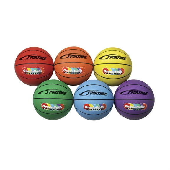 Sportime Gradeball Rubber Junior Basketballs, 27 Inches, Assorted Colors, Set of 6