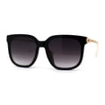 thumbnail image 1 of Womens Inset Horn Rimed Chain Arm Chic Rectangular Sunglasses Black Smoke, 1 of 4
