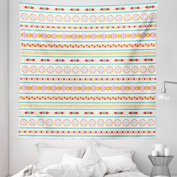 Geometric Orange Tapestry, Tribal Themed Pointy Arrow Symbolism Orderly Repeated Pattern Print, Fabric Wall Hanging Decor for Bedroom Living Room Dorm, 5 Sizes, Multicolor, by Ambesonne