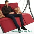 thumbnail image 5 of MCombo 3-Seat Heavy Duty Reclining Porch Swing Chair with Legrest, 680 lb Capacity, Cushions and Pillows, Burgundy, 5 of 10