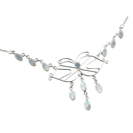 - Filigree Butterfly with Genuine Rainbow Moonstone Cascading Drops 18
