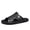 black, variant on Men Brown Hand Cross Stitch Hollow Slide Sandals Metal Brand Tag & Rivet Decor Segmented Block Outsole Genuine Leather Non-Slip Casual Slippers