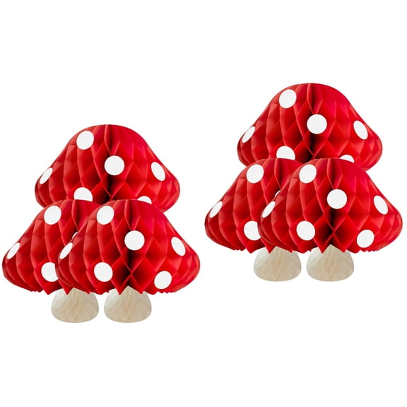 6-Pack Paper Mushroom Honeycomb Decorations for Birthday Party, Wedding, Shower, and Event Supplies