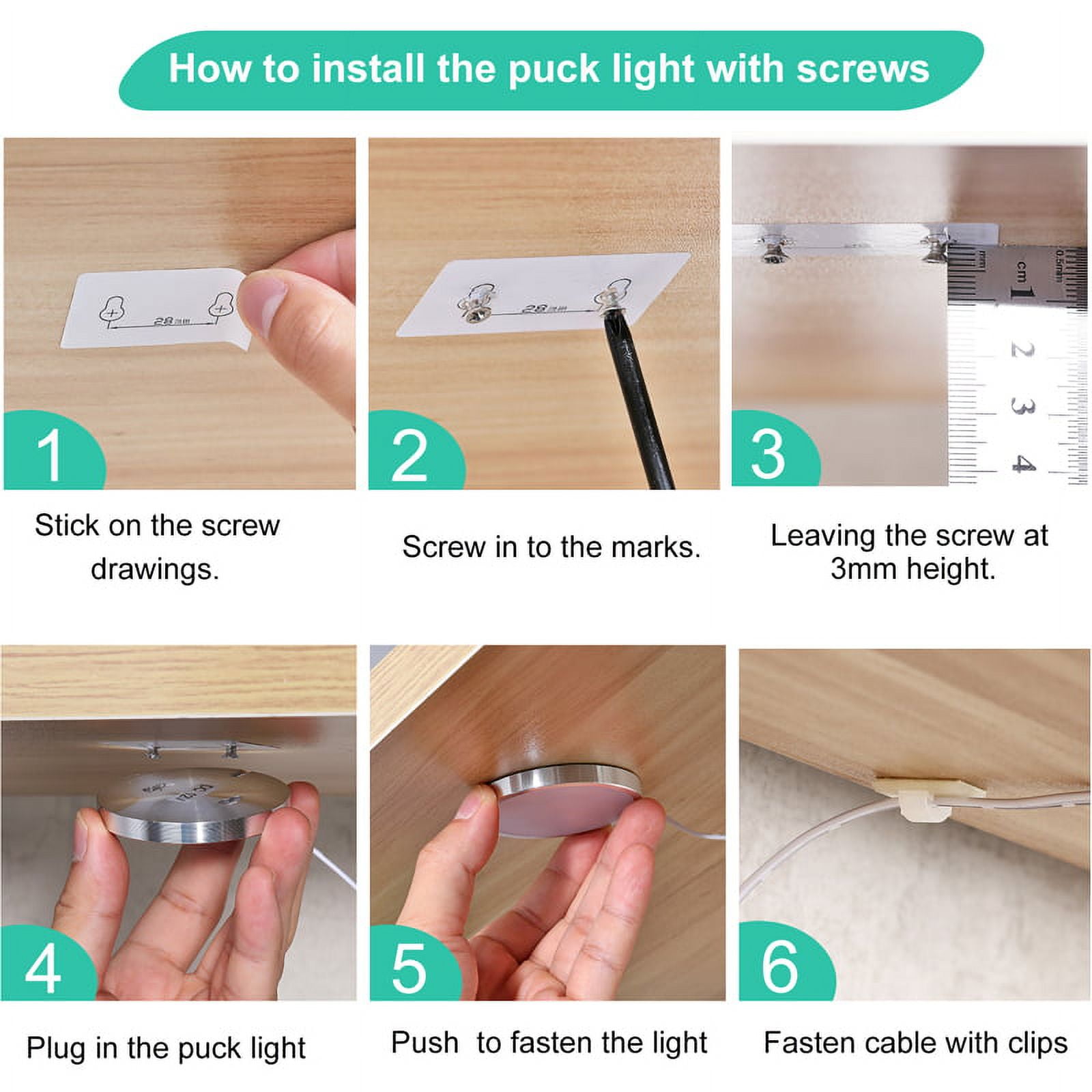 LED Under Cabinet Puck Light 6 Pack,Under Counter Lights With Wireless Timer Remote Dimmable